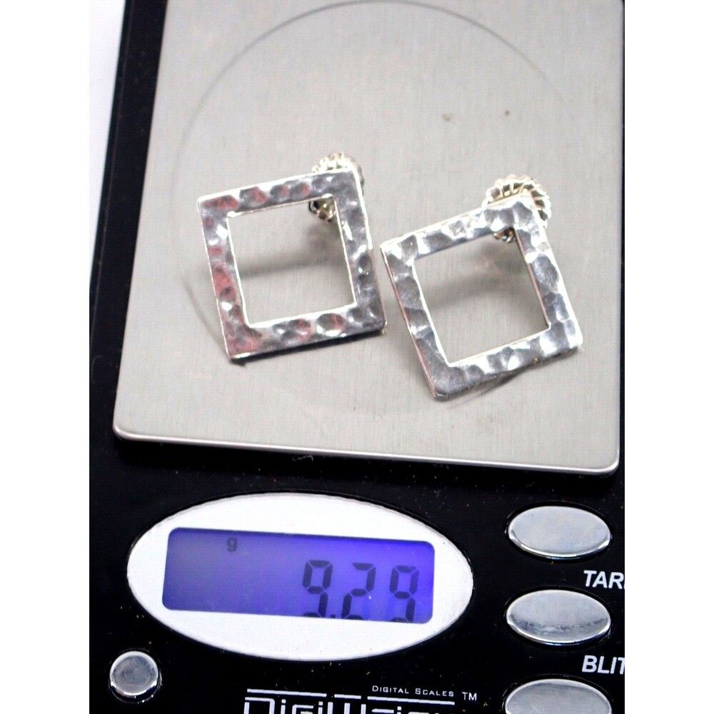Hammered Sterling Silver .925 Square Post Stud Earrings 9.29 grams 1" x 1" - Picture 15 of 16